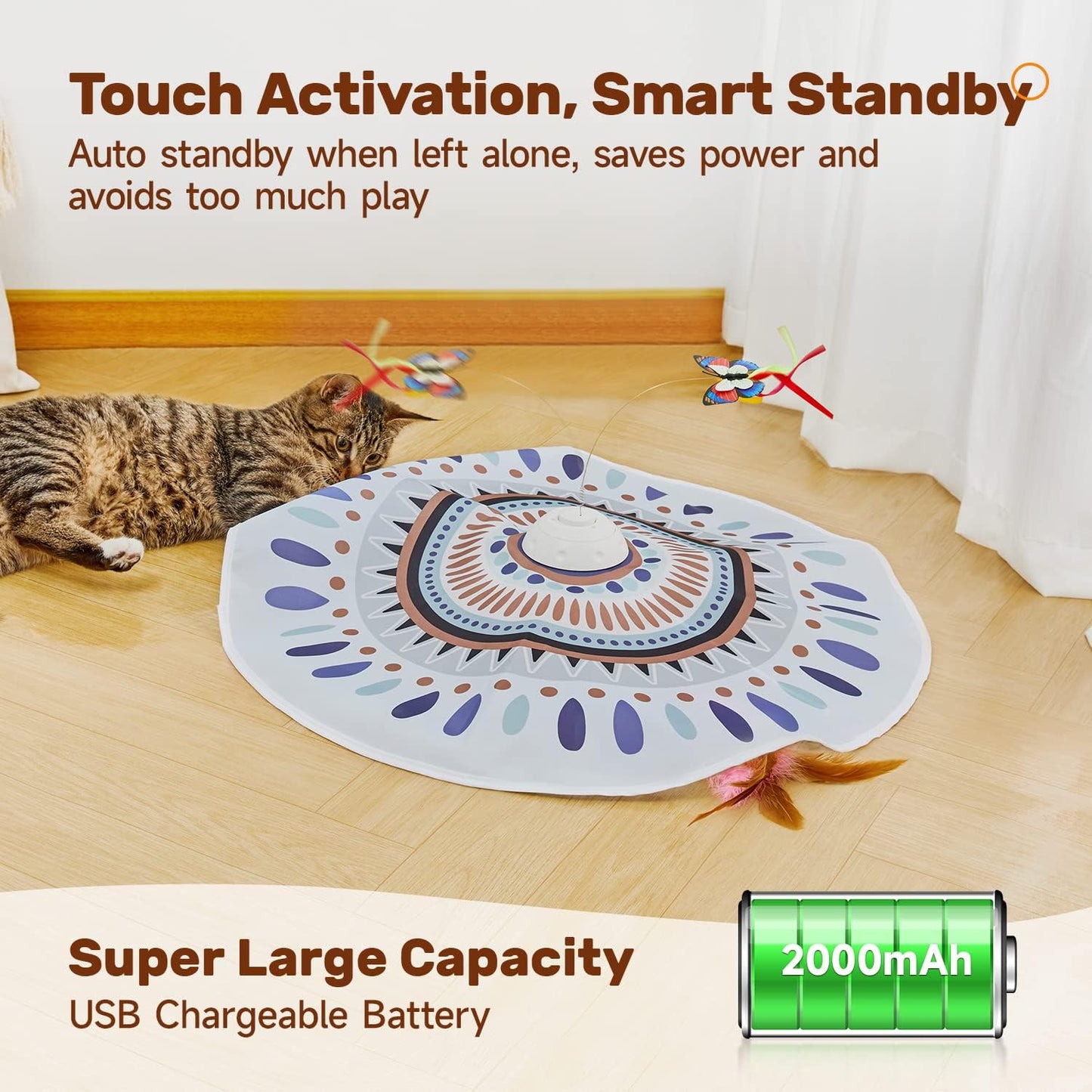 Cat Toys Chargeable, 3In1 Hide and Seek for Kittens, Interactive Automatic Play, Fluttering Butterfly, Moving Wand Feather, Indoor Kitty Exercise 22.8 Inch Cover for All Breeds | Automatic Play, Fluttering Butterfly, Moving Wand Feather, Indoor Kitten Exercise 22.8 Inch Cover for All Breeds