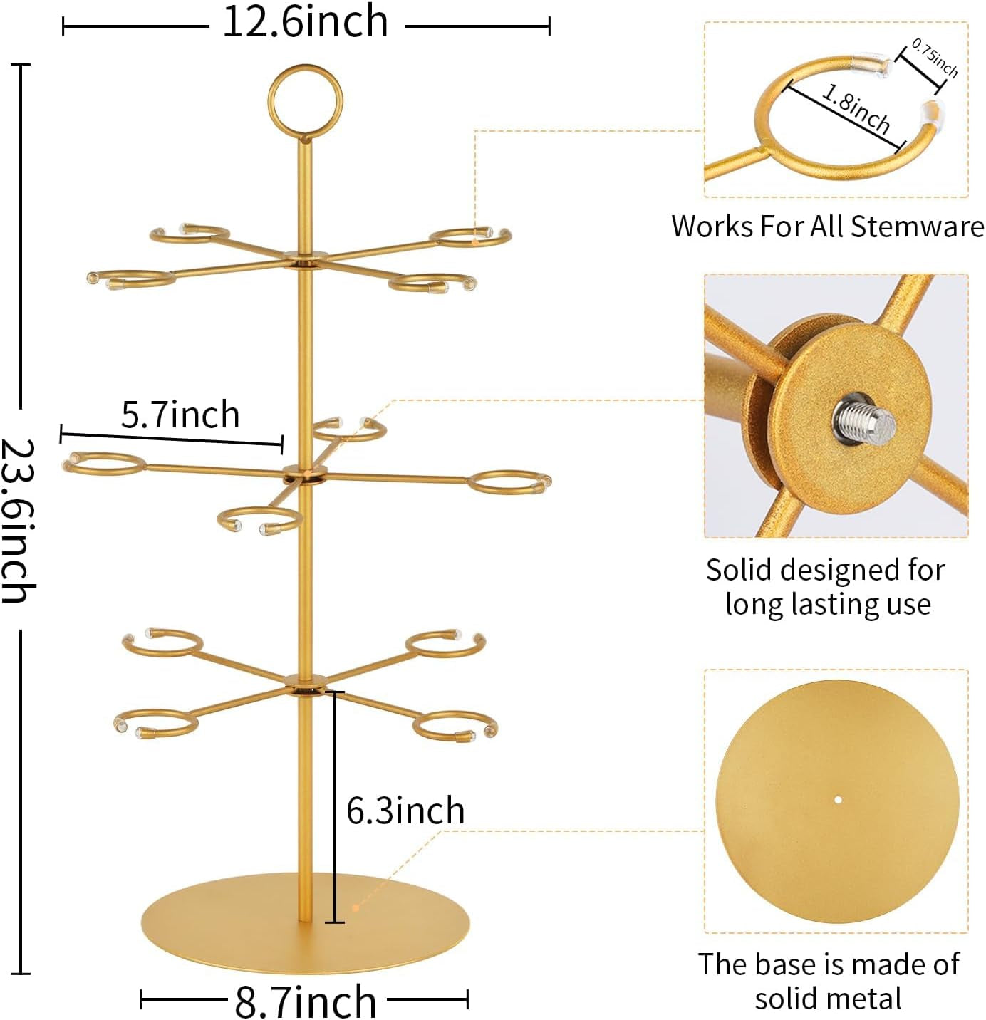 Elevate Your Celebrations with the Stunning Champagne Tower - 3 Tier Metal Cocktail Stand for 12 Glasses - Perfect for Weddings, Parties, and Events!