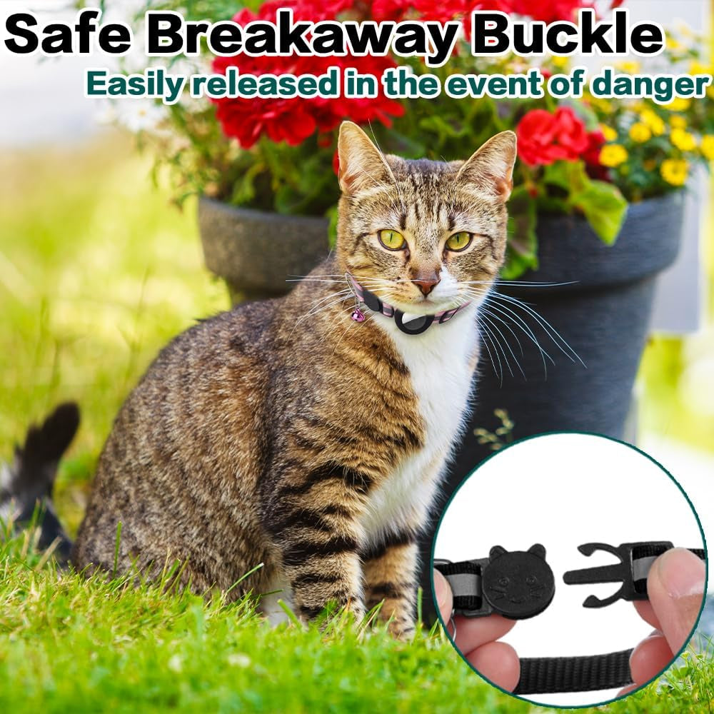 Airtag Cat Collar Breakaway, Cat Collar with Air Tag Holder(Pink) | Safety Breakaway Buckle, Reflective Strip, Lightweight, Bell, 0.4 Inches in Width, Adjustable Size to Fit Different Cats