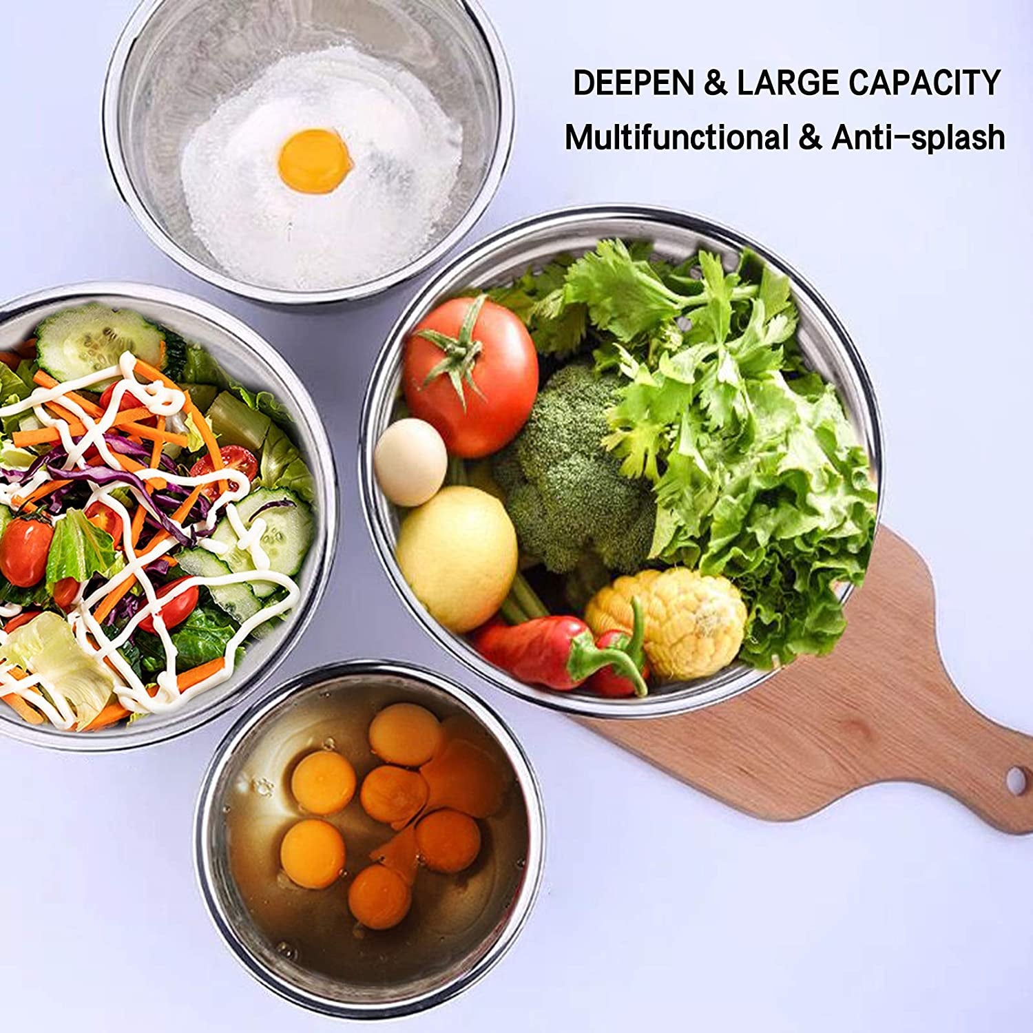 Versatile 6-Piece Stainless Steel Mixing Bowls Set with Airtight Lids - Perfect for Mixing, Serving, and Food Storage in Modern Black