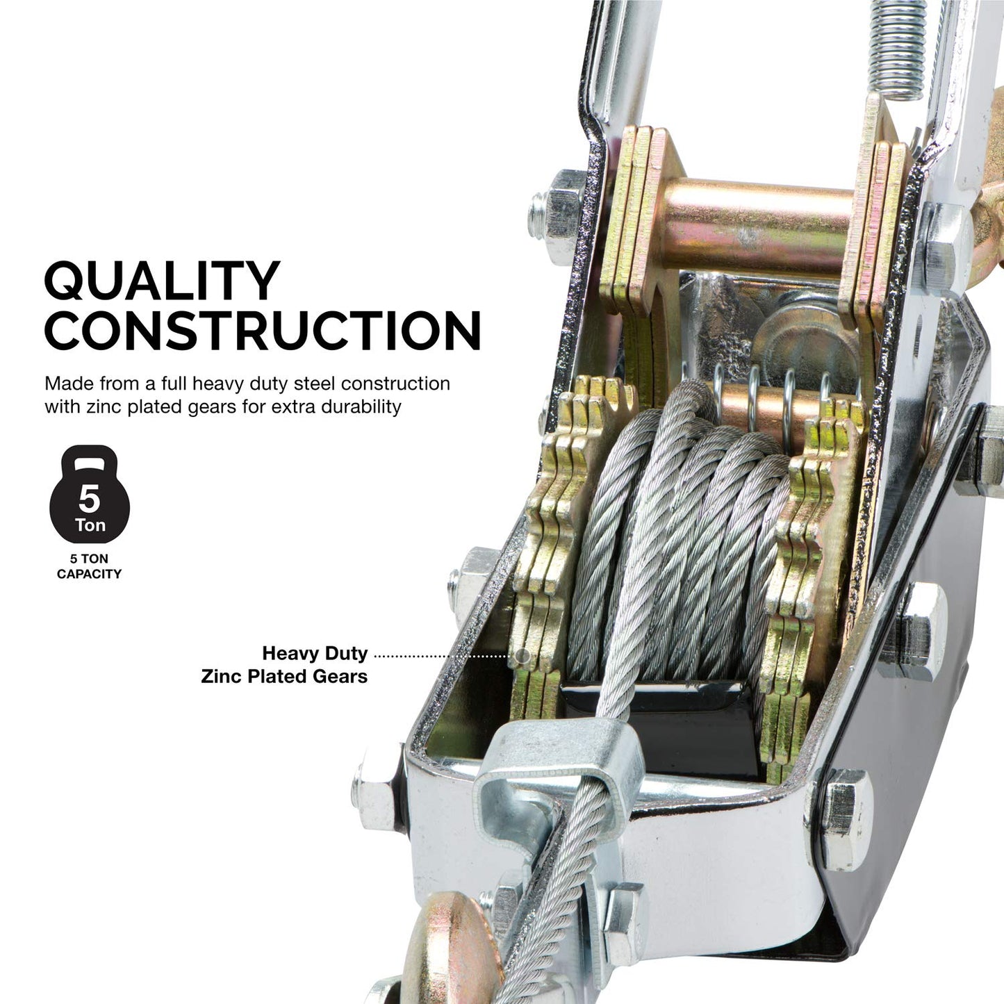 Heavy-Duty 5-Ton Come Along Winch - 10,000 lbs Pulling Power with Dual Gears and 3 Hooks for Ultimate Versatility in Recovery and Lifting