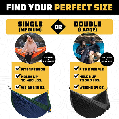 Ultimate Portable Double Hammock - Enjoy Comfort Anytime, Anywhere with 500Lbs Capacity and Essential Accessories in Blue & Grey