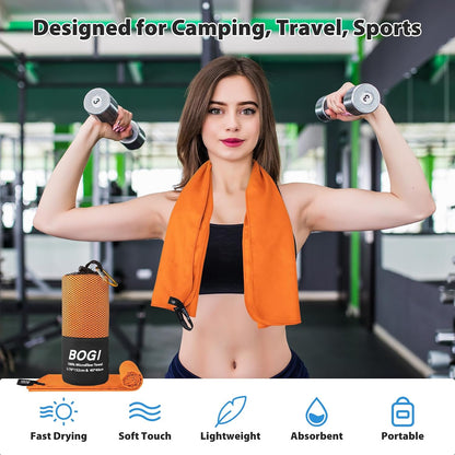 Microfiber Travel Sports Towel - Quick Dry, Soft Lightweight, Compact for Camping, Gym, Yoga, Swimming, Backpacking (Xl:72''X32''+16''X16'' - Orange)