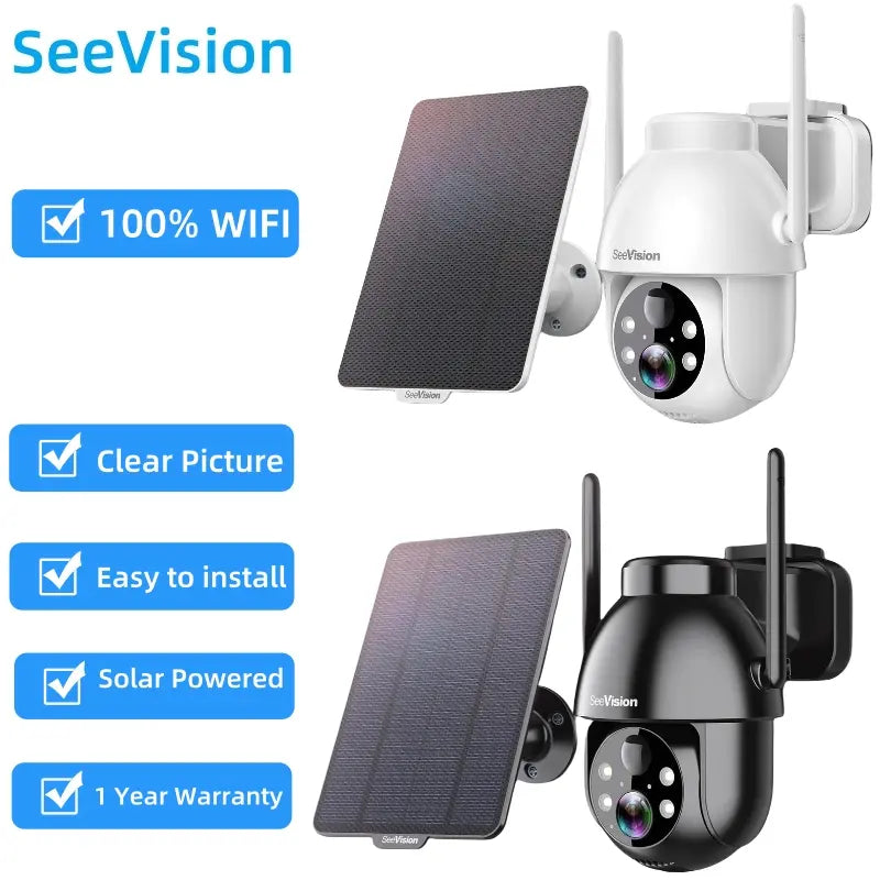 Seevision Solar WIFI Security Camera with Spotlight, 1080P HD Clear Picture,Pir Motion Detection, Color Night Vision, Waterproof Black White Security Camera