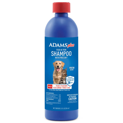 plus Flea & Tick Shampoo with Precor for Dogs, Cats, Puppies & Kittens, Flea Shampoo to Treat Flea Infestations, Kills Ticks, Fleas, Flea Eggs & Lice, Cleans and Conditions Coat, 12 Fl Oz