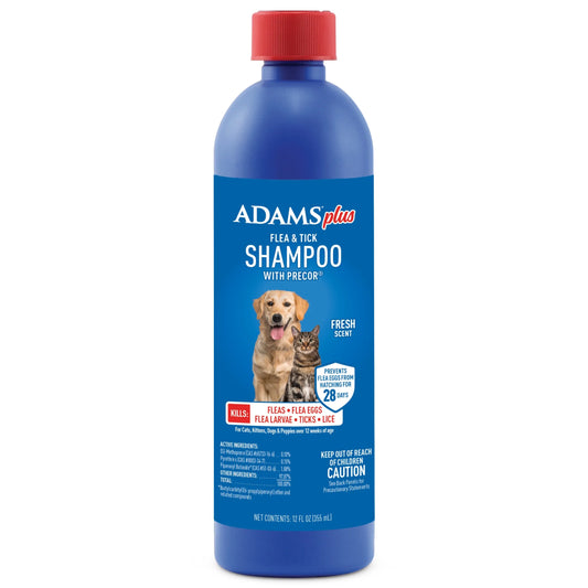 plus Flea & Tick Shampoo with Precor for Dogs, Cats, Puppies & Kittens, Flea Shampoo to Treat Flea Infestations, Kills Ticks, Fleas, Flea Eggs & Lice, Cleans and Conditions Coat, 12 Fl Oz