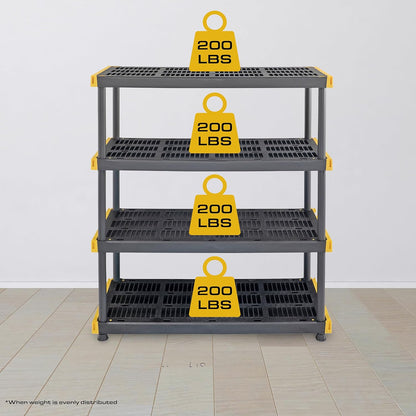 Black & Yellow 4-Tier Heavy Duty Storage Shelves and 8 Heavy Duty Storage Bins with Lids, 4 Shelves That Support up to 200Lbs/Shelf + 27 Gallon Containers (8-Pack), Organization and Storage