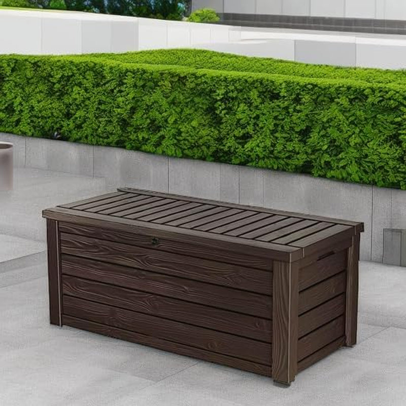 Keter 150 Gallon Resin Large Deck Box Organization and Storage Box for Patio, Outdoor Cushions, Garden Tools, Brown | Brown, Resin, Large, Weatherproof, Lockable, Hydraulic Pistons, Easy Assembly, Organization, Patio Cushions Storage