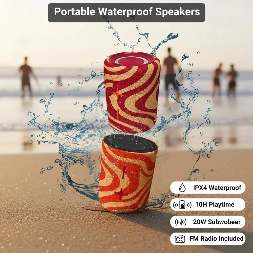 TWINS Portable Bluetooth Speaker with Magnetic 2-In-1 Design IPX4 Water Resistant 10H Playtime TWS Pairing BT5.3 FM Radio for Home Party Outdoor Beach Audio Stereo 20W Subwoofer Dophin Audio