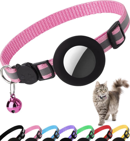 Airtag Cat Collar Breakaway, Cat Collar with Air Tag Holder(Pink) | Safety Breakaway Buckle, Reflective Strip, Lightweight, Bell, 0.4 Inches in Width, Adjustable Size to Fit Different Cats