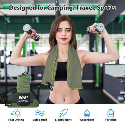 Microfiber Travel Sports Towel-Quick Dry Travel Towel,Soft Lightweight Absorbent Compact for Camping Gym Beach Bath Yoga Swimming Backpacking (Xl:72''X32''+16''X16''-Agreen)