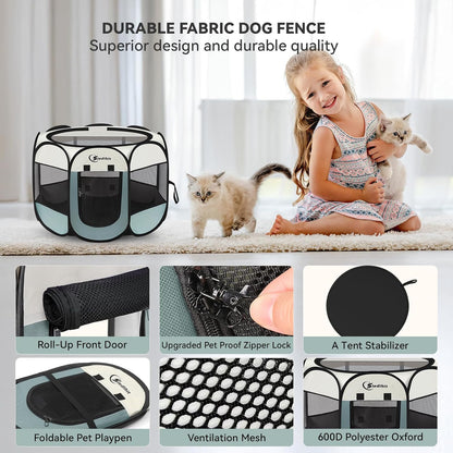 Dog Cat Playpen, Puppy Pet Playpen Indoor for Small Dog Crate Tent Cage Outdoor, Portable Pop up Dogs Enclosure Kennel with Carrying Case for Dogs/Cats/Rabbits(Grey, Small
