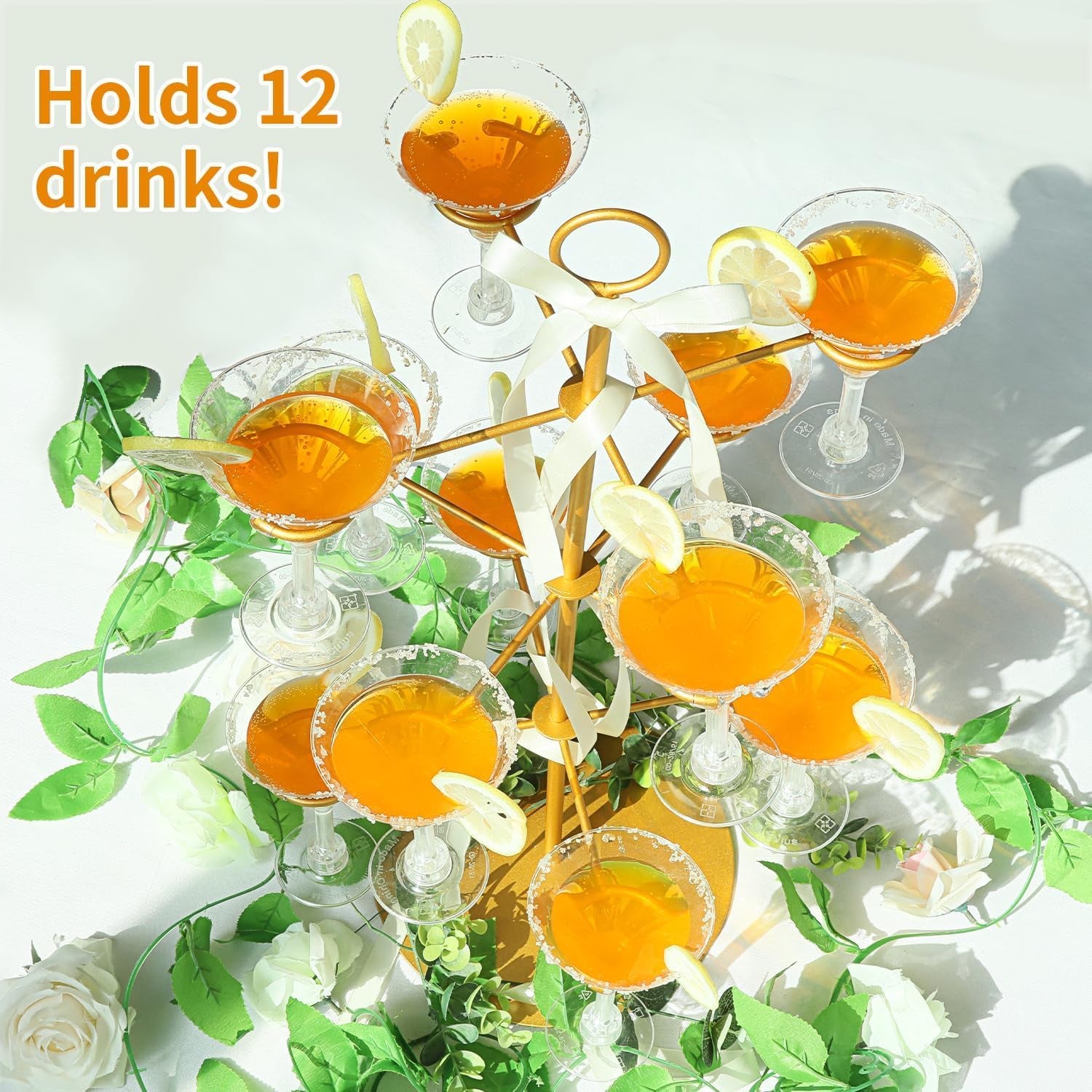 Elevate Your Celebrations with the Stunning Champagne Tower - 3 Tier Metal Cocktail Stand for 12 Glasses - Perfect for Weddings, Parties, and Events!