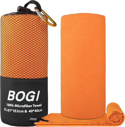 Microfiber Travel Sports Towel - Quick Dry, Soft Lightweight, Compact for Camping, Gym, Yoga, Swimming, Backpacking (Xl:72''X32''+16''X16'' - Orange)