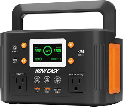 Portable Power Station,260W(500W Peak) Solar Generator with PD 65W,110V Pure Sine Wave AC Outlet, 48000Mah Backup Lithium Battery for Outdoor Camping Travel Home Emergency