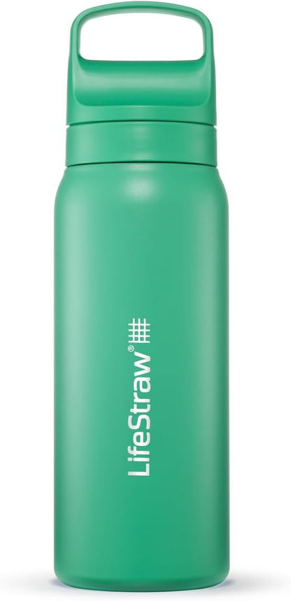Go Series — Insulated Stainless Steel Water Filter Bottle for Travel and Everyday Use Removes Bacteria, Parasites and Microplastics, Improves Taste, 24 Oz, Cactus Green