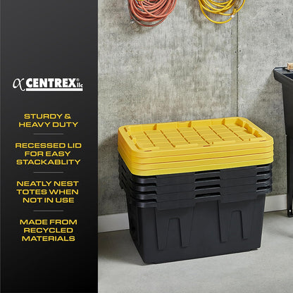 Black & Yellow 4-Tier Heavy Duty Storage Shelves and 8 Heavy Duty Storage Bins with Lids, 4 Shelves That Support up to 200Lbs/Shelf + 27 Gallon Containers (8-Pack), Organization and Storage