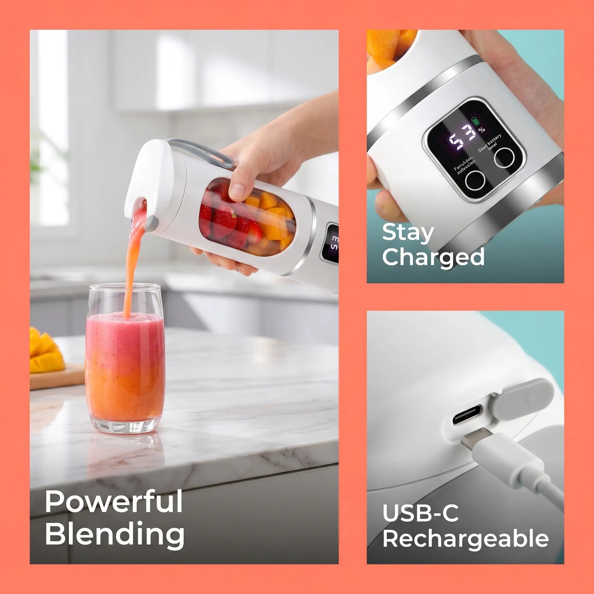 Unleash Your Blending Potential with Our Portable 15.22 Oz USB Rechargeable Blender - Perfect for Smoothies & Juices!