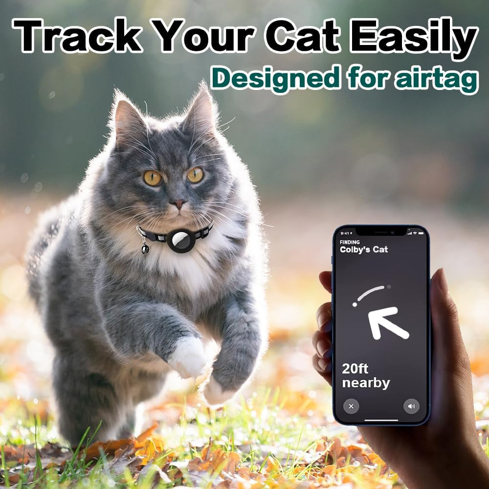 Airtag Cat Collar Breakaway, Cat Collar with Air Tag Holder(Pink) | Safety Breakaway Buckle, Reflective Strip, Lightweight, Bell, 0.4 Inches in Width, Adjustable Size to Fit Different Cats