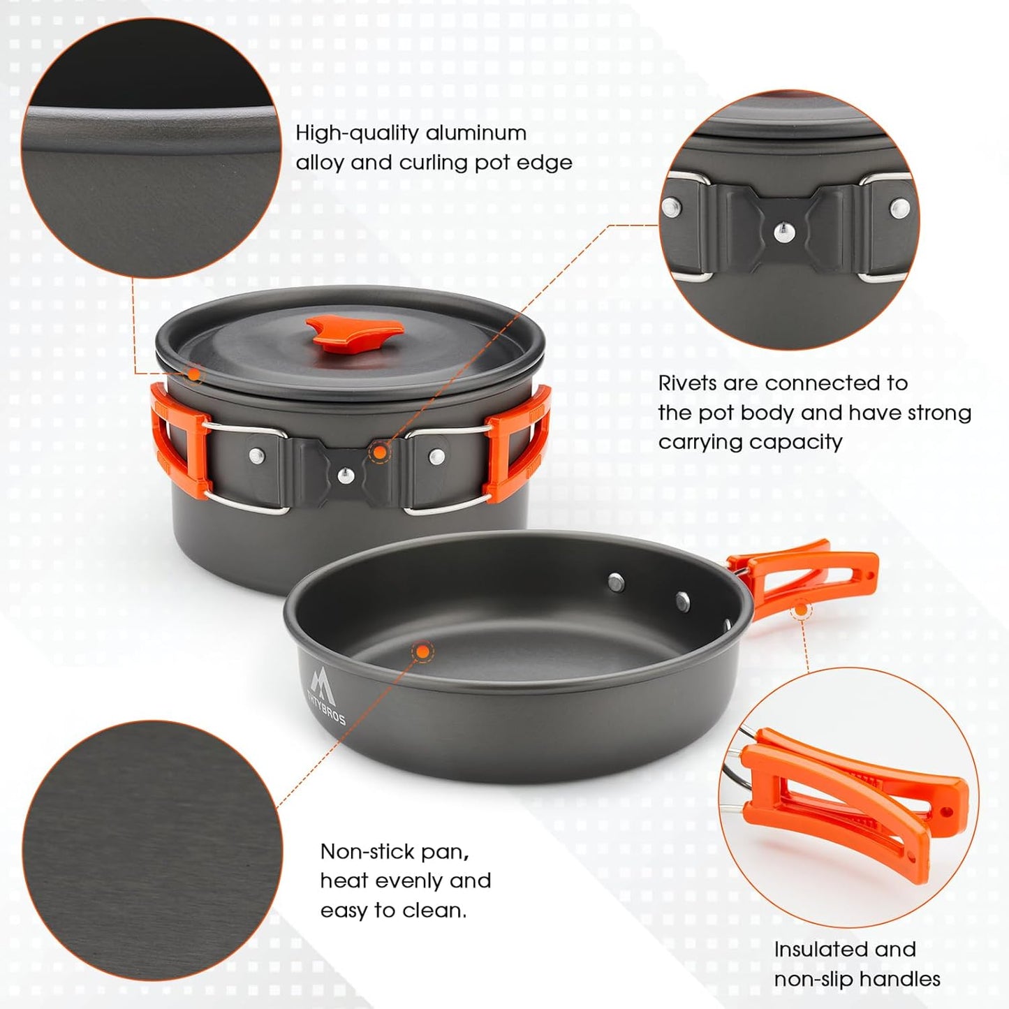 17Pcs Camping Cookware Kit, 0.45Gal Pot, 7Inches Pan,0.30Gal Kettle Set with 2 Set Stainless Steel Cups Plates Forks Knives Spoons for Hiking,Camping,Backpacking,Outdoor Cooking and Picnic