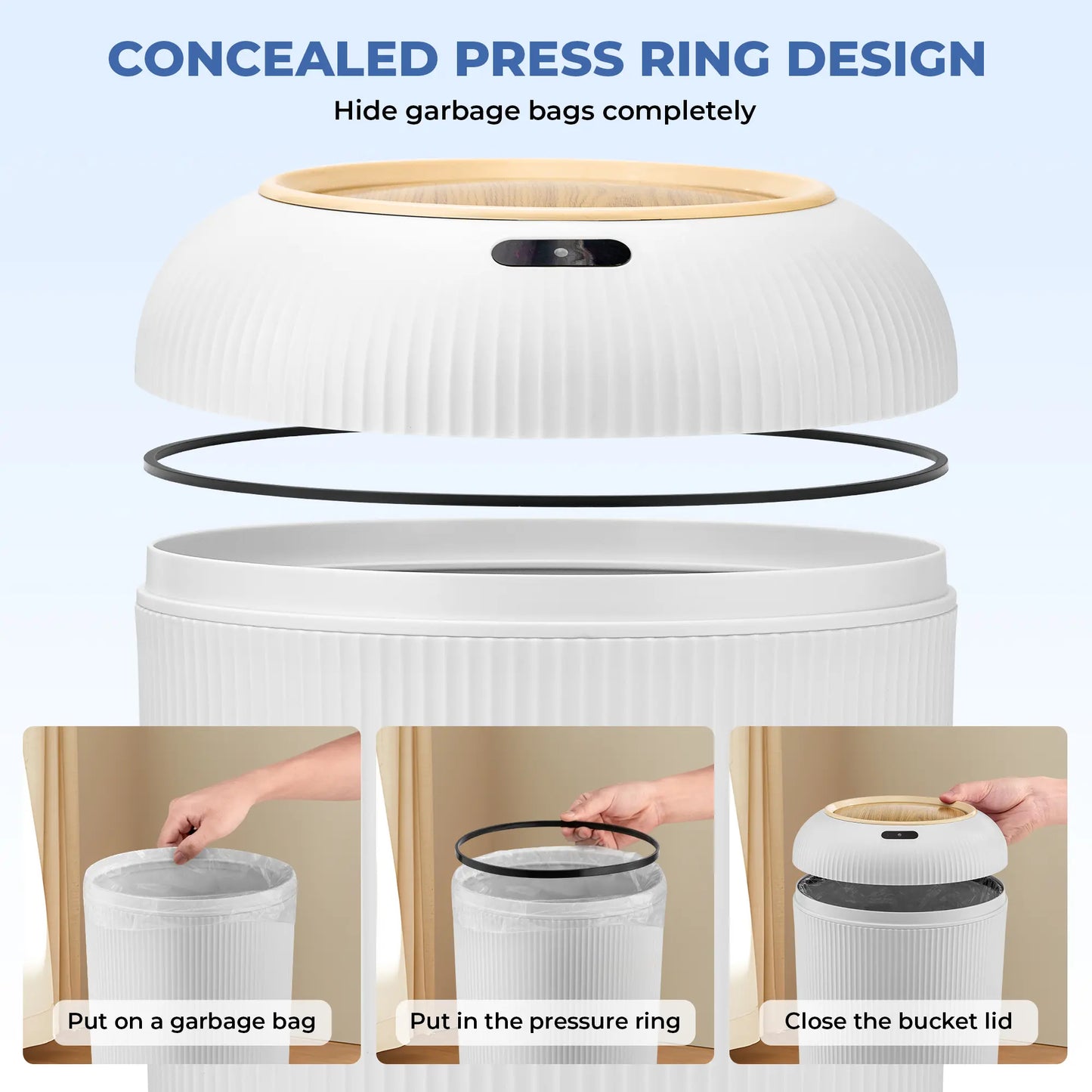 Pukomc Smart Induction Waterproof Trash Can for Bathroom, Bedroom, Office Nordic Style, Household Items Saving Space Motion Sensor Multifunctional Home Goods Environmentally Friendly Automatic Summerwins,Dorm Essentials,Home Essentials Homeessentials
