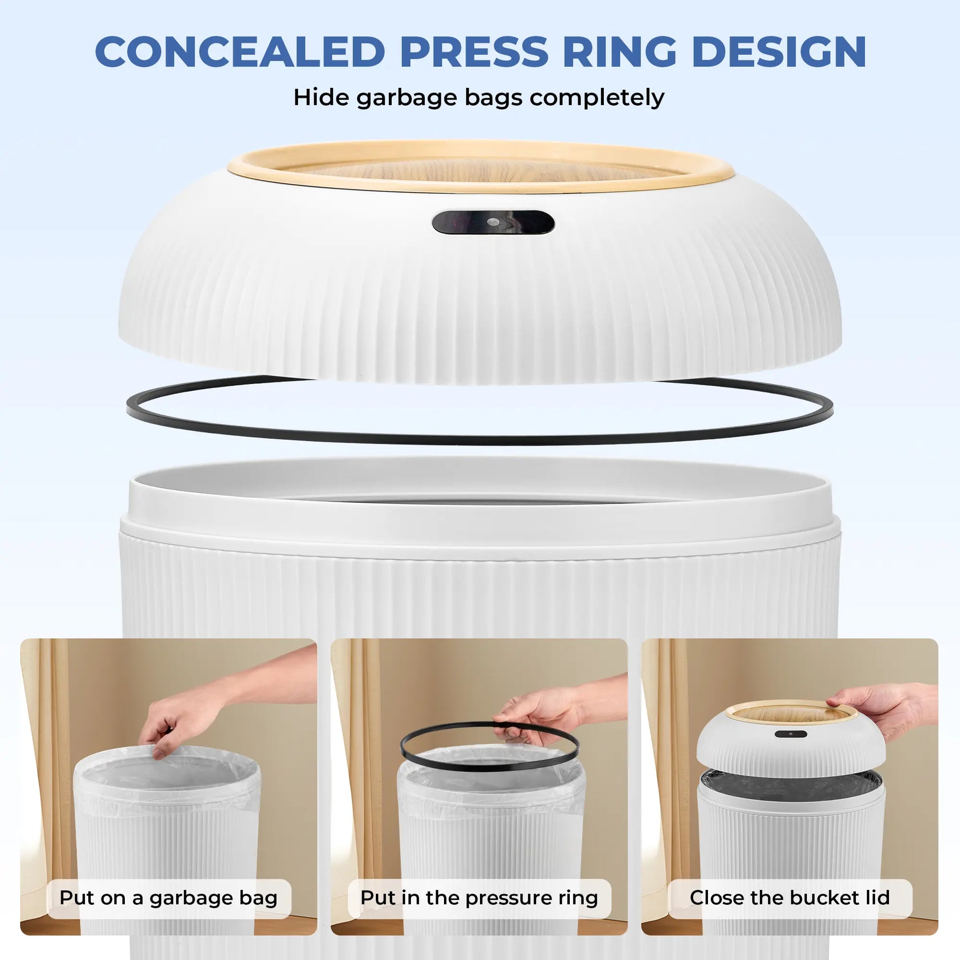 Pukomc Smart Induction Waterproof Trash Can for Bathroom, Bedroom, Office Nordic Style, Household Items Saving Space Motion Sensor Multifunctional Home Goods Environmentally Friendly Automatic Summerwins,Dorm Essentials,Home Essentials Homeessentials
