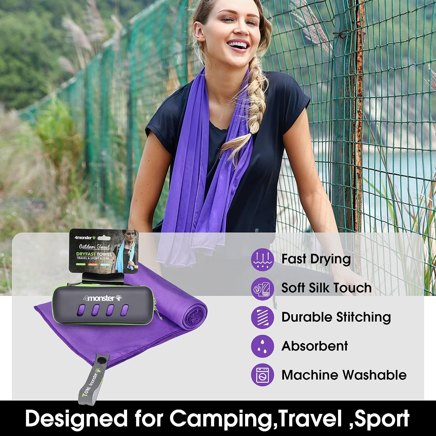 Camping Towel Super Absorbent-Quick Dry Microfiber Towel Ultra Compact & Soft-Travel Towel Lightweight for Backpacking,Hiking,Gym,Beach,Swimming,Yoga