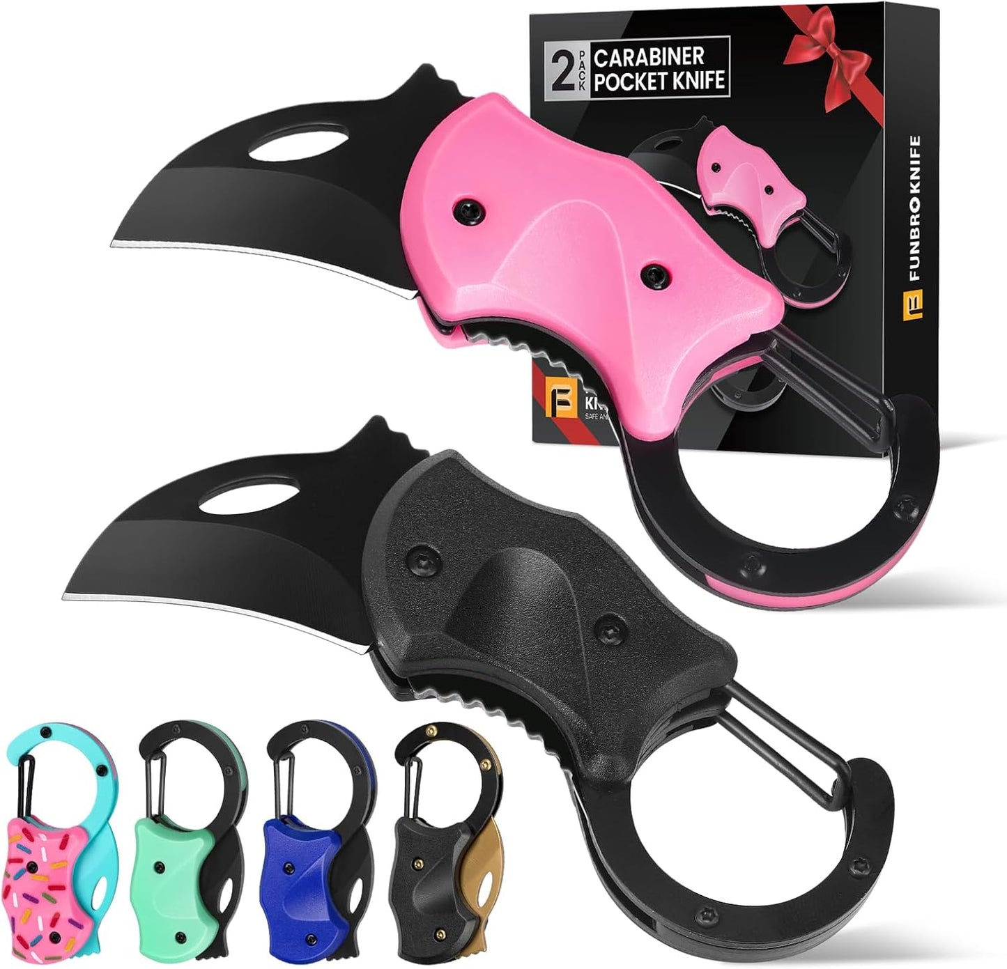 2 Pack Small Pocket Knife Gifts for Men & Women, Folding Box Cutter, Birthday & Christmas Stocking Stuffers Gifts Idea for Wife Husband Dad Mom (Black & Pink)