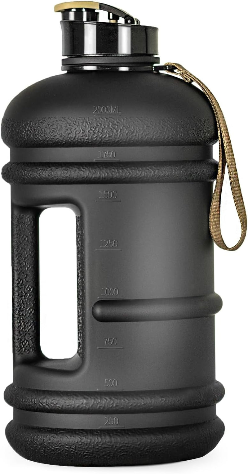 2 Liter Water Bottles - Half Gallon Water Bottle BPA Free - Ideal for Gym, Big Water Jug, Reusable Sports Bottle with Measurements Marked Drink Container (2.2L 74Oz Matte Black Water Jugs) | Half Gallon