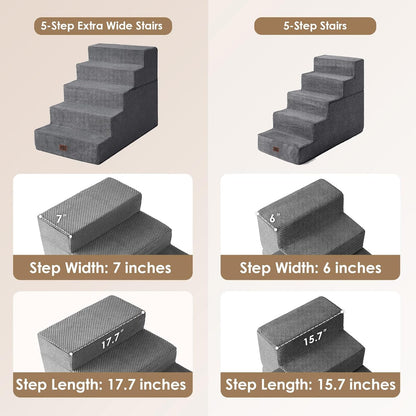 Dog Stairs for High Bed 25" H, 5-Step Extra Wide Dog Steps for Bed, Pet Steps for Small Dogs and Cats, Non-Slip Balanced Pet Ramp Indoor, Grey