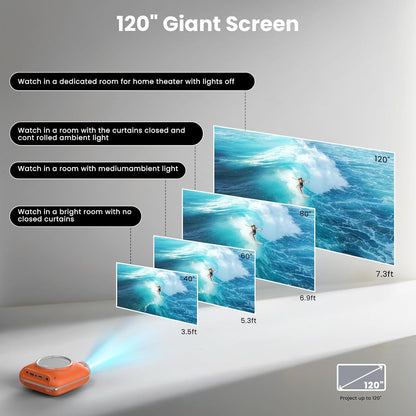 Mini Projector, 1080P Supported Portable Bluetooth Projector | Mini & Portable, Built-In Bluetooth/Speaker, Home Theater, Outdoor/Indoor, HDMI/USB Compatible Phone & Laptop(Orange)