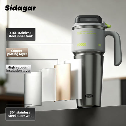 32 Oz Insulated Tumbler with Push-Button Lid and Handle, Grey | 316L Stainless Steel, Leakproof Lid, Double-Wall Vacuum Insulation, Keeps Drinks Hot or Cold for Work, Travel & Daily Use