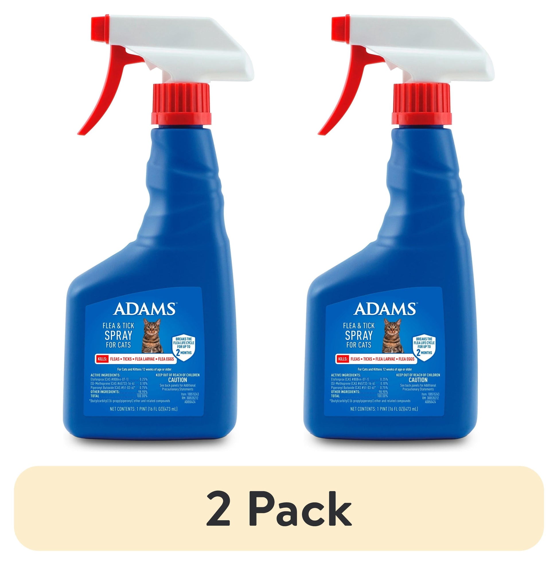 (2 Pack)  Flea & Tick Spray for Cats, Kills Fleas and Ticks, Prevents Flea Infestations for up to 2 Months, Flea Treatment for Cats & Kittens, 16 Fl Oz