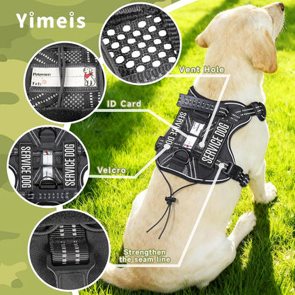 Service Dog Tactical Vest Harness and Leash Set Large Sized Dog Emotional Support- Tactical Dog Harness Training Collar with Name (Black, L)