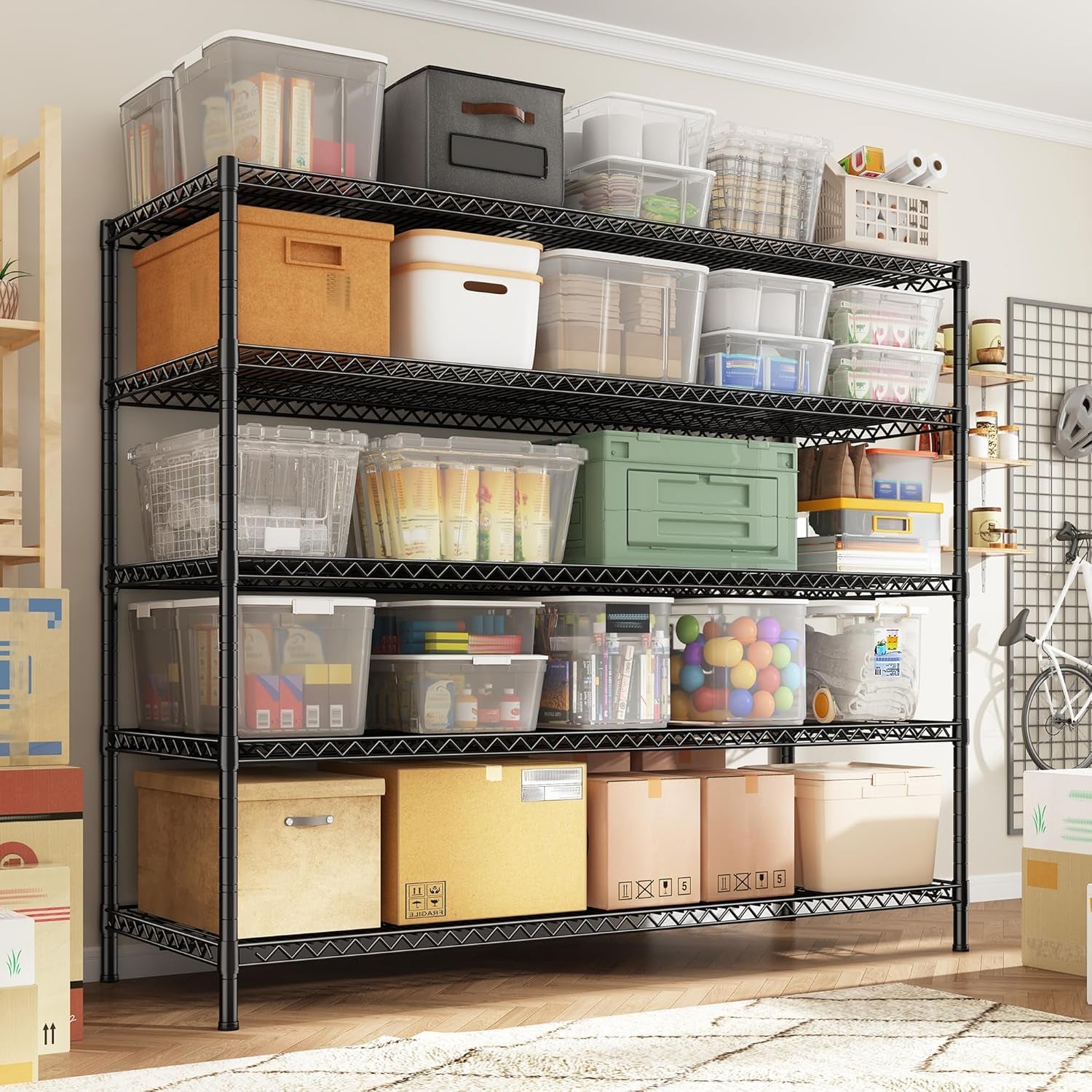 3200LBS Storage Shelves 55.5" W Garage Shelving Heavy Duty 5 Tier Adjustable Wire Shelving Unit Metal Shelving for Garage Pantry Commercial Basement,55.5" W X 18''D X 71" H
