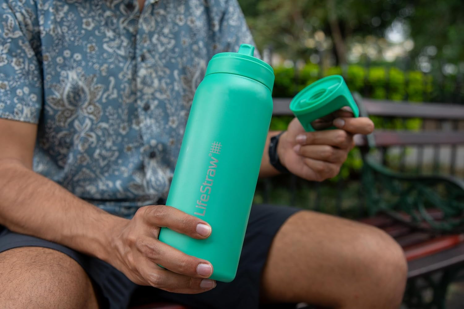Go Series — Insulated Stainless Steel Water Filter Bottle for Travel and Everyday Use Removes Bacteria, Parasites and Microplastics, Improves Taste, 24 Oz, Cactus Green