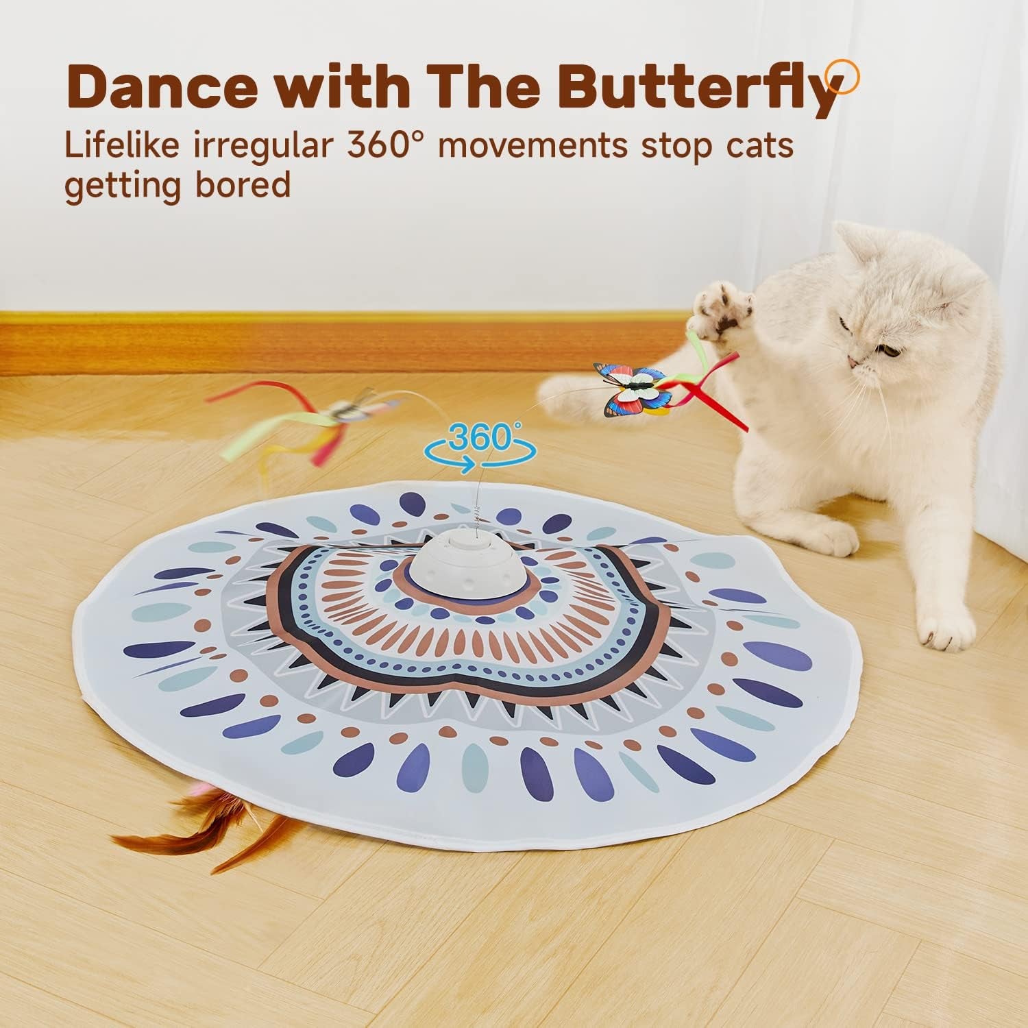 Cat Toys Chargeable, 3In1 Hide and Seek for Kittens, Interactive Automatic Play, Fluttering Butterfly, Moving Wand Feather, Indoor Kitty Exercise 22.8 Inch Cover for All Breeds | Automatic Play, Fluttering Butterfly, Moving Wand Feather, Indoor Kitten Exercise 22.8 Inch Cover for All Breeds