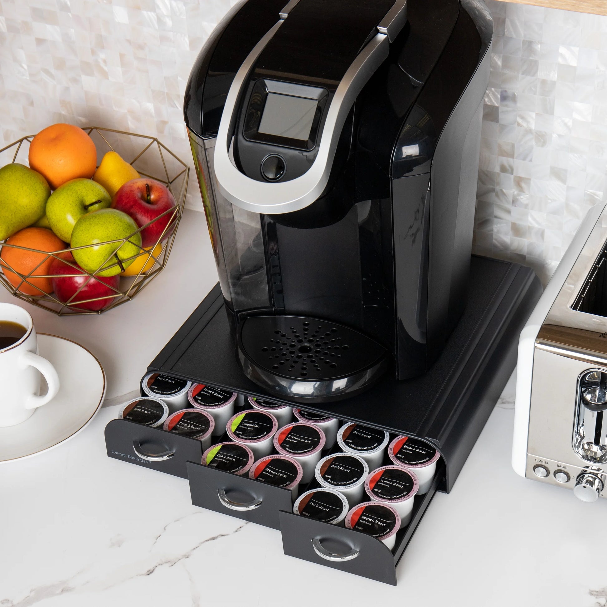 Single Serve Coffee Pod Organizer with 3 Drawers, 36 Pod Capacity, Black