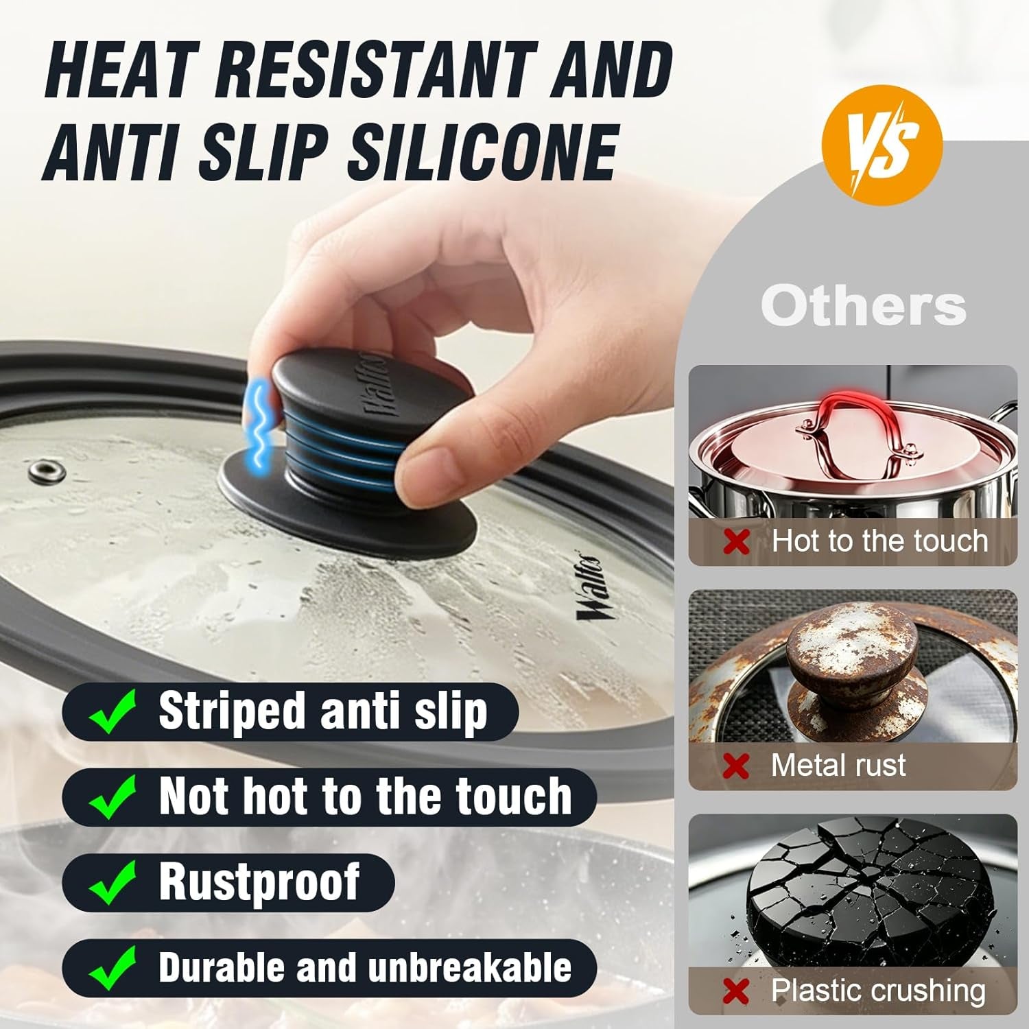 Universal Lid for Pots, Pans and Skillets & Frying Pan - Small Pan Lids Fits 6.5", 7" and 8" Diameter Cookware - Tempered Glass with Heat Resistant Silicone Rim