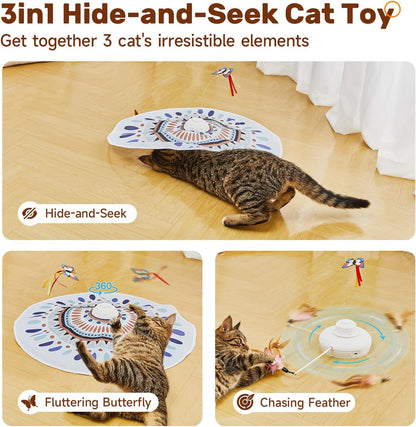 Cat Toys Chargeable, 3In1 Hide and Seek for Kittens, Interactive Automatic Play, Fluttering Butterfly, Moving Wand Feather, Indoor Kitty Exercise 22.8 Inch Cover for All Breeds | Automatic Play, Fluttering Butterfly, Moving Wand Feather, Indoor Kitten Exercise 22.8 Inch Cover for All Breeds