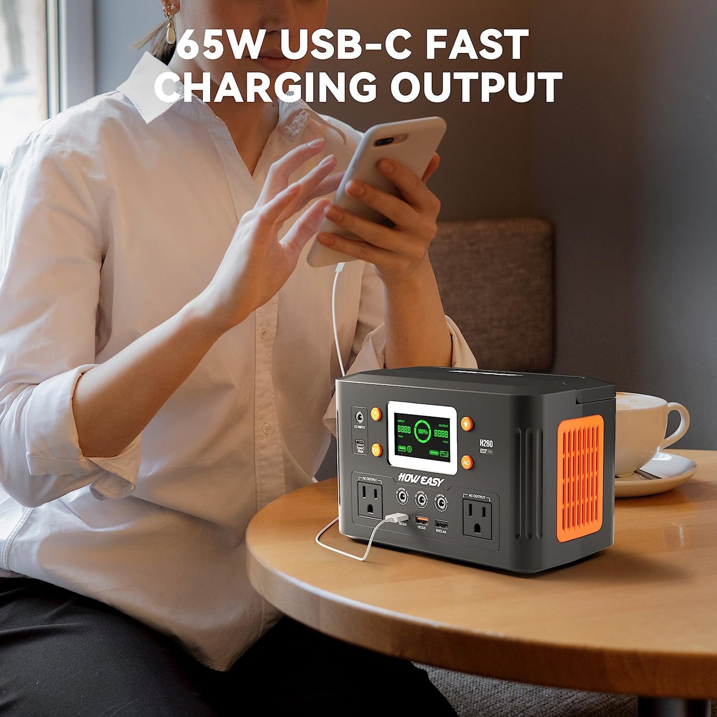 Portable Power Station,260W(500W Peak) Solar Generator with PD 65W,110V Pure Sine Wave AC Outlet, 48000Mah Backup Lithium Battery for Outdoor Camping Travel Home Emergency