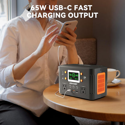 Portable Power Station,260W(500W Peak) Solar Generator with PD 65W,110V Pure Sine Wave AC Outlet, 48000Mah Backup Lithium Battery for Outdoor Camping Travel Home Emergency