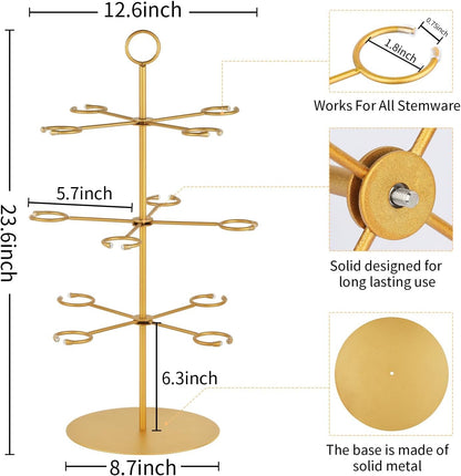 Elevate Your Celebrations with the Stunning Champagne Tower - 3 Tier Metal Cocktail Stand for 12 Glasses - Perfect for Weddings, Parties, and Events!