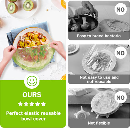 Bowl Covers Plastic Elastic Wrap for Food Storage Reusable Food Covers Saran Wrap Fresh Keeping Stretch Bags Bowl Covers for Bread Proofing for Family Outdoor Picnic Sourdough Baking(60)