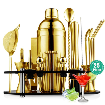 25-Piece Cocktail Shaker Set, Mixology Bartender Kit with Acrylic Stand Stainless Steel Bar Tools, Full Bartender Accessories and Recipe Book