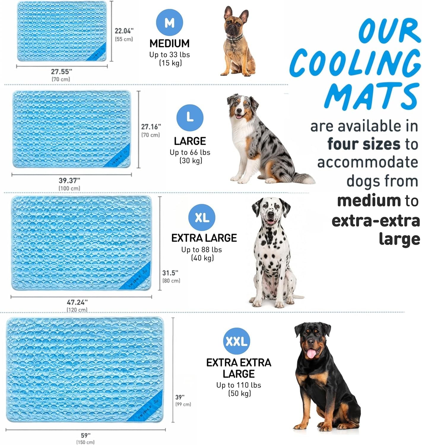 Dog Cooling Mat, Indoor & Outdoor, Large Self Cooling Pad | No Freeze Needed, Breathable, Washable, Portable Cooling Mat for Dogs with Travel Bag, Fits Car, Crate, Floor & Bed, 39"X27"