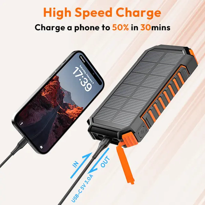 【Gift for Mom】Solar Charger Power Bank - 27000Mah Portable Phone Charger with Built-In USB Cables 3.0A Fast Charge Battery Pack, 5 Outputs & 2 Inputs for Smartphone, Tablet