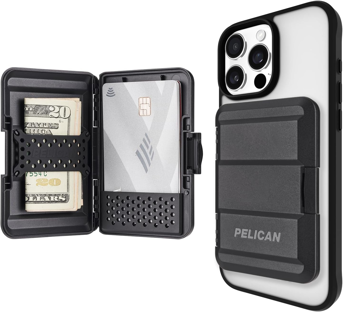 Pelican Magsafe Wallet for Iphone - Slim Magnetic Phone Wallet - Black | Heavy Duty MIL-STD Snap-On Magnetic Card Holder - Detachable Hard Magsafe Wallet for Iphone 17 Pro Max/16/15/14/13/Pixel 10