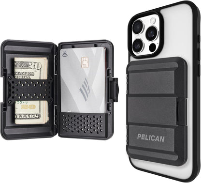 Pelican Magsafe Wallet for Iphone - Slim Magnetic Phone Wallet - Black | Heavy Duty MIL-STD Snap-On Magnetic Card Holder - Detachable Hard Magsafe Wallet for Iphone 17 Pro Max/16/15/14/13/Pixel 10