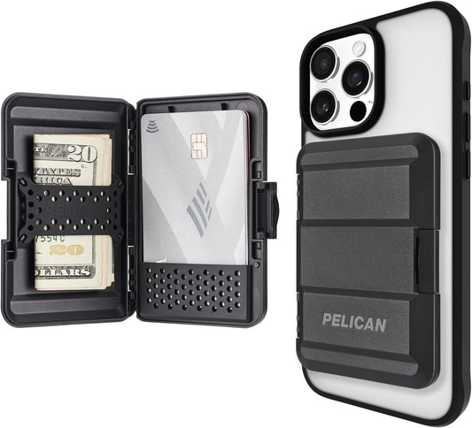 Pelican Magsafe Wallet for Iphone - Slim Magnetic Phone Wallet - Black | Heavy Duty MIL-STD Snap-On Magnetic Card Holder - Detachable Hard Magsafe Wallet for Iphone 17 Pro Max/16/15/14/13/Pixel 10